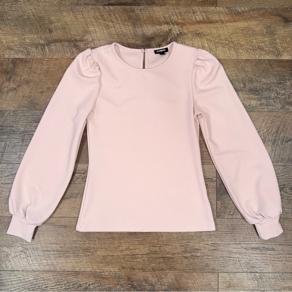 Express Ruched Shoulder Puffy Sleeve Blouse Soft Pink Elegant Pink Women's Top